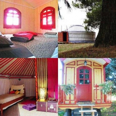 Yourte et roulotte 'Yourte, roulotte, spa de la croix longue' à Quins